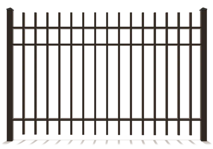 Ornamental Steel 3 Rail Fence with open top pickets 